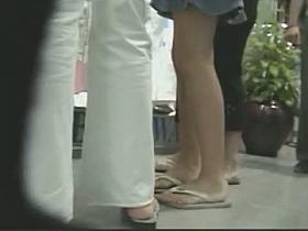 Voyeur looking up skirts in public caught hot teen's undies