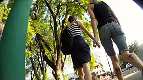 Chasing two gorgeous girls and peeking under the skirt