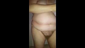 lotion, cotton pantys, girdle over big tits, hairy pussy