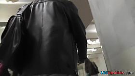 Provocative babe in awesome skirt caught on upskirt cam