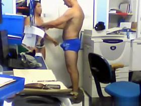 Horny boss humping his employee in the office