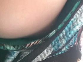 Real downblouse asian brunette nip slip