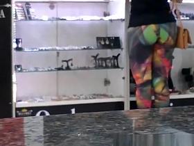 Woman in colorful spandex pants