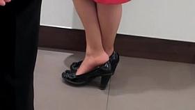 Candid Blonde Shoeplay Dipping in Sheer Nylons