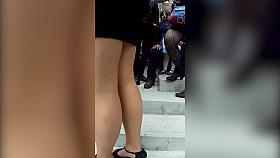 thick pantyhose legs in miniskirt