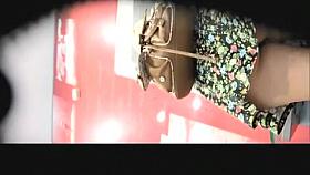 Girl in colorful short dress upskirt