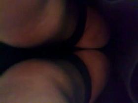 Upskirt porno black pantyhose, black thong, round white ass