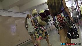 Blonde hottie with sexy pigtail in the XXX upskirt video