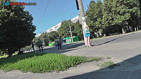 Public upskirt in the fresh air of the blonde female