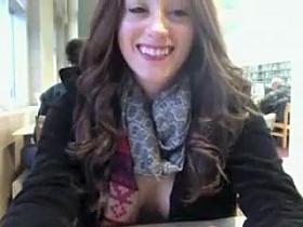 Beautiful Horny Girl with Big Tits Flashing in Library
