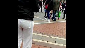 Ass voyeur 21 - Blue thong see through white pants