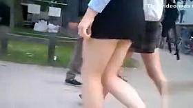 Tiny tight skirt on a German cutie walking in public