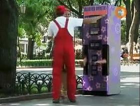 Funny guy pulling skirts down