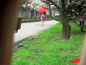 Lady with an umbrella was skirt sharked in her favorite park