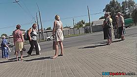 Hot skinny ass upskirt video of a blonde in public