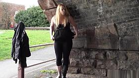 Blonde voyeur babe Sophie Keagan public flashing and upskirt