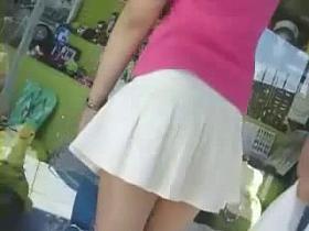 Nice looking babe provides great upskirt shot in public