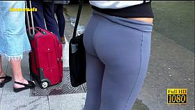 Horny black haired student street voyeur video