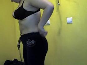 Chubby woman spied in tanning room dressing