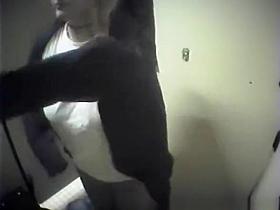 Chubby busty blonde spied in pool cabin