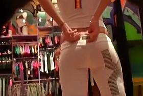 Dreamy sweet thing tries on tight clothing items