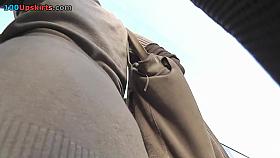 Thong of a long-legged chick seen in free upskirt video