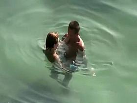 Small tits and puffy nipples nudist fucking in water