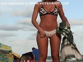 Flawless cameltoe on a beach pussy