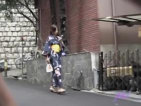 Japanese boob sharking action with a cute chick in a kimono