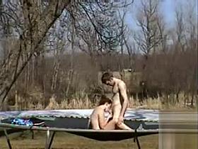 Pounding my girlfriend on the trampoline