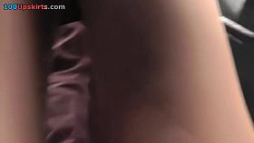 Real upskirts of the brunette in tight black dress