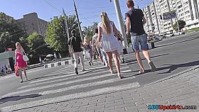 Upskirt vid of girl in tight skirt, wearing a g-string