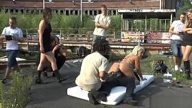 Anal blonde slut in group in public