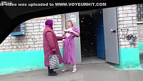 Older drunk woman shows ass and tits