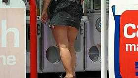 ass cheeks at outdoor arcade