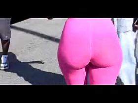 Tight ebony body with a great ass in pink spandex