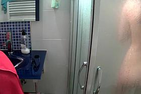 Skinny teenage girl finishing her shower