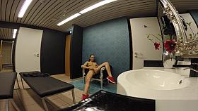 Henessy masturbating in the public bathroom