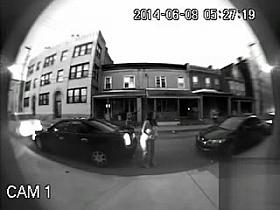 Chubby woman urinates on the public street