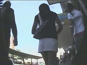 Upskirt voyeur stalks on a pair of hot women