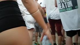 Bootylicious sweetheart wears really tight and short pants to an open air concert