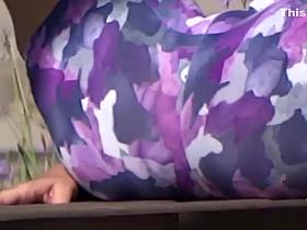 Woman in spandex shorts great crotch and cameltoe