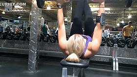 Checking boobs during triceps exercise