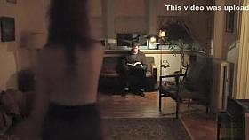 Skinny young lady takes a morning shower