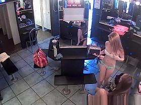 Hot strippers with long hair in change room