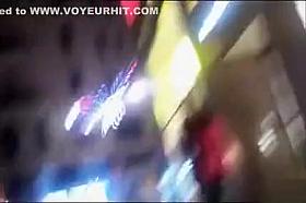 Drunken cutie pissing on a public sidewalk