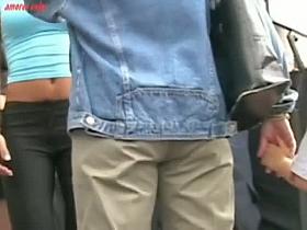 Hot jiggling ass in tight black jeans caughz by spy cam