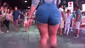 Juicy latin booty in tight jean shorts