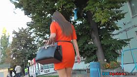 She doesn't know that upskirt camera is filming her