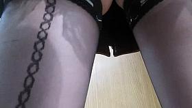 Stockings upskirt in market